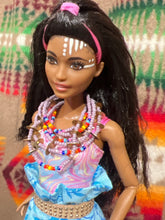 Load image into Gallery viewer, 11.5” Doll in Daily wear ribbon skirt with bead and brass multilayer necklace