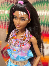 Load image into Gallery viewer, 11.5” Doll in Daily wear ribbon skirt with bead and brass multilayer necklace
